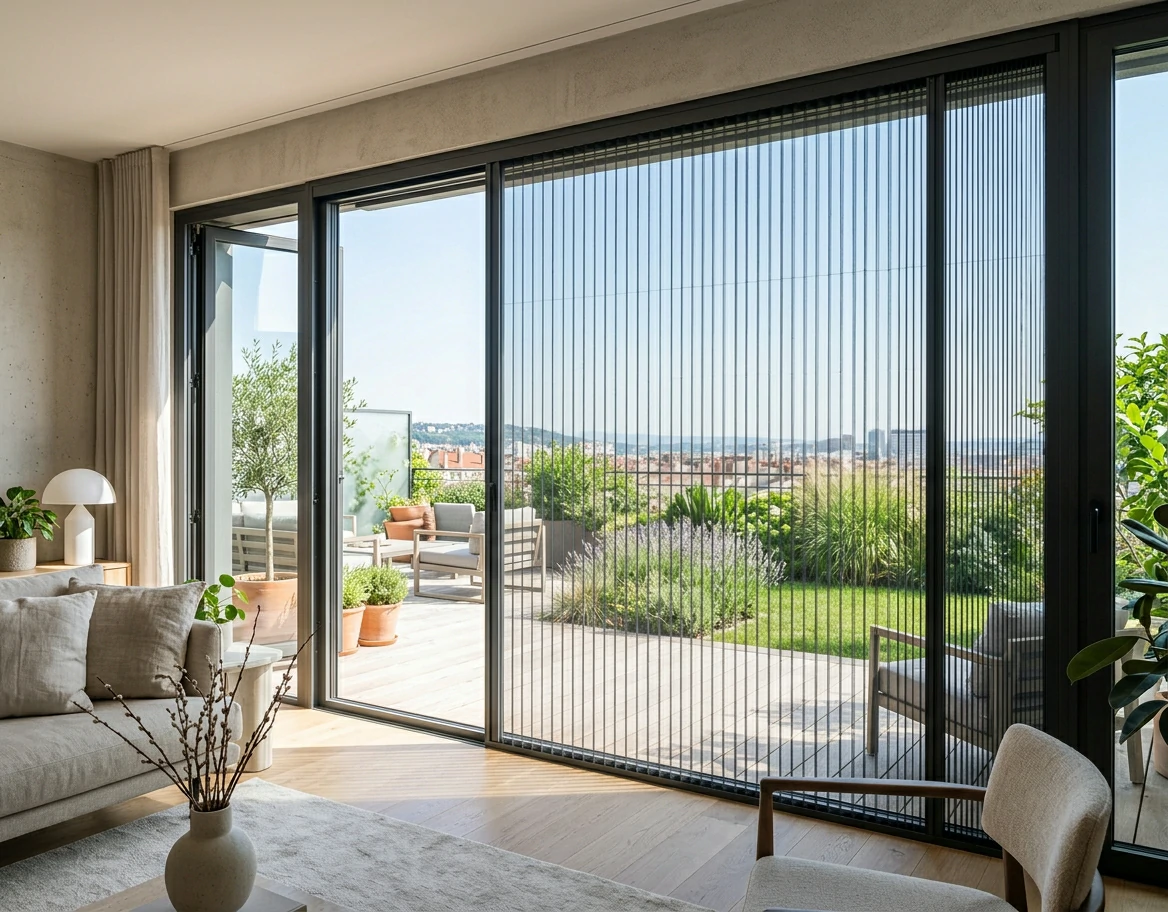 Moustiquaire plissée latérale sur baie vitrée à Lyon