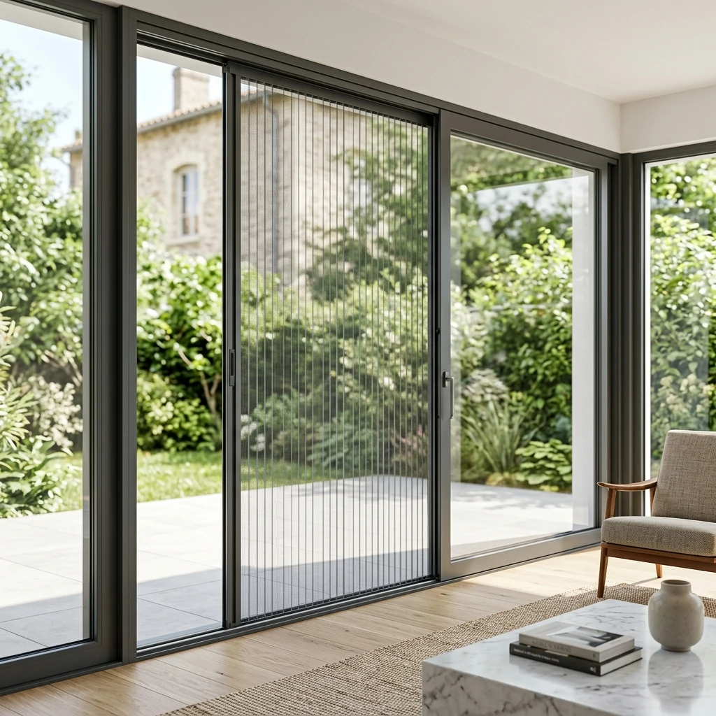 Moustiquaire plissée sur mesure installée sur baie vitrée à Lyon
